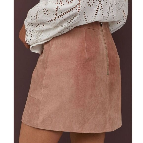 NEW H&M real suede mini skirt Size‎ 10 dusky pink - Picture 4 of 10
